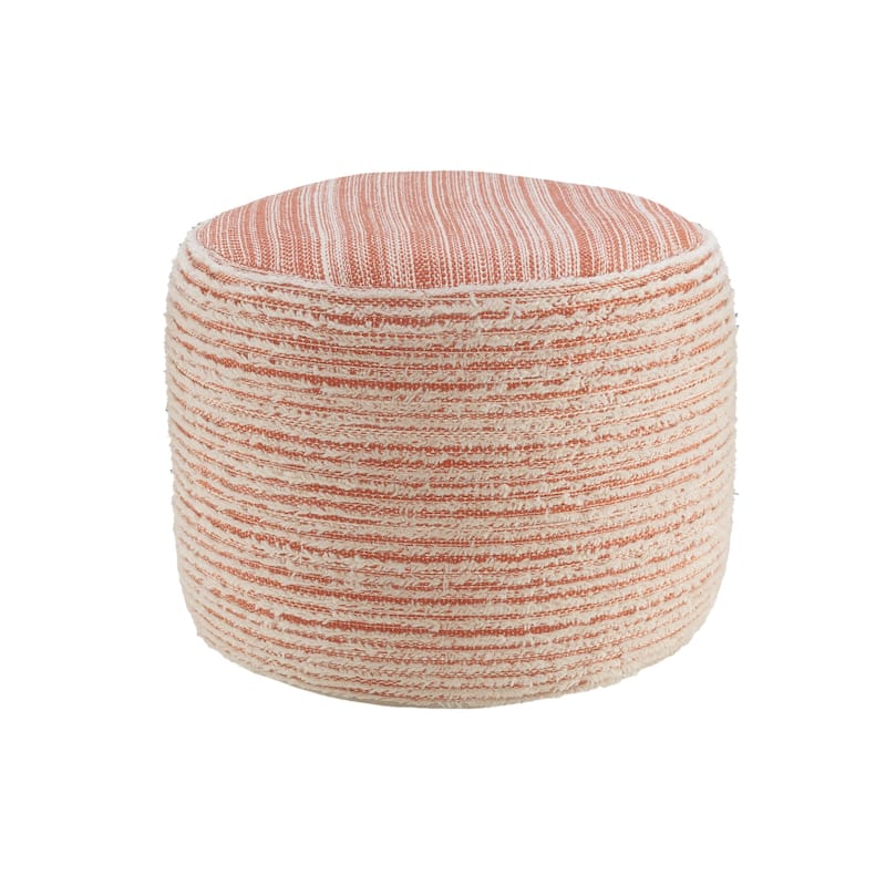 18" Striped Pouf Ottoman Round Fabric Foot Stool Seat and Polyester Upholstery Modern Accent Style - Pink