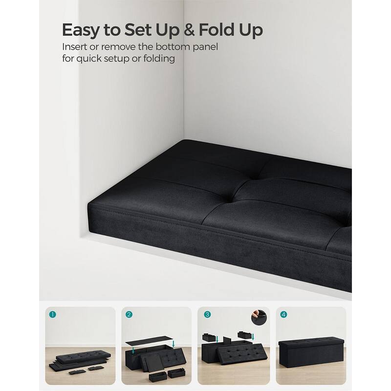 Velvet Padded Storage Ottoman Bench with Foldable Design and Hidden Compartment for Living Room or Bedroom