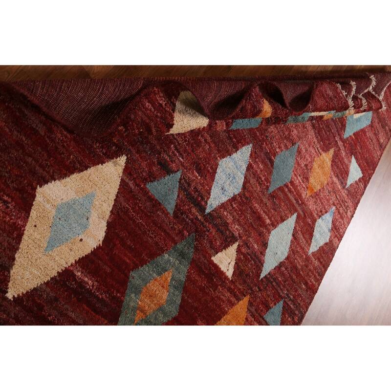 Hand Knotted Oriental 100% Wool Carpet Modern Tribal Red Moroccan Area Rug - 7' 7'' X 5' 9''