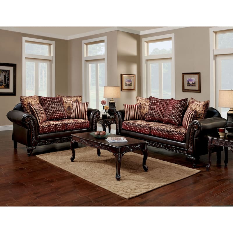 Mestra Traditional Brown Faux Leather 2-Piece Sofa Set by Furniture of America