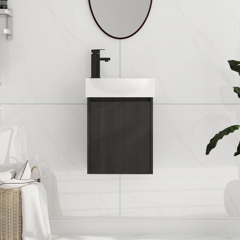 Beingnext 16''/20''/24"/30"/36" Bathroom Vanity with Sink, Floating Bathroom Vanity with Soft Close Door - 16"W - Black-Ceramic Sink