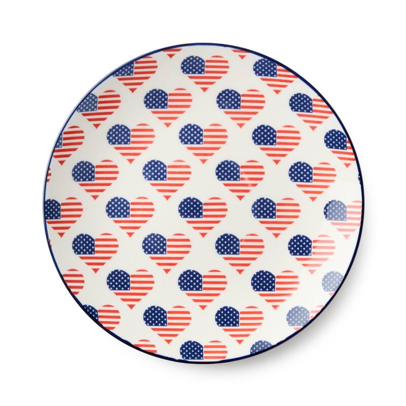 Certified International Patriotic Pad Print 8.75" Salad Plates, Set of 6 - 8.75"L x 8.75"W x 1.00"H