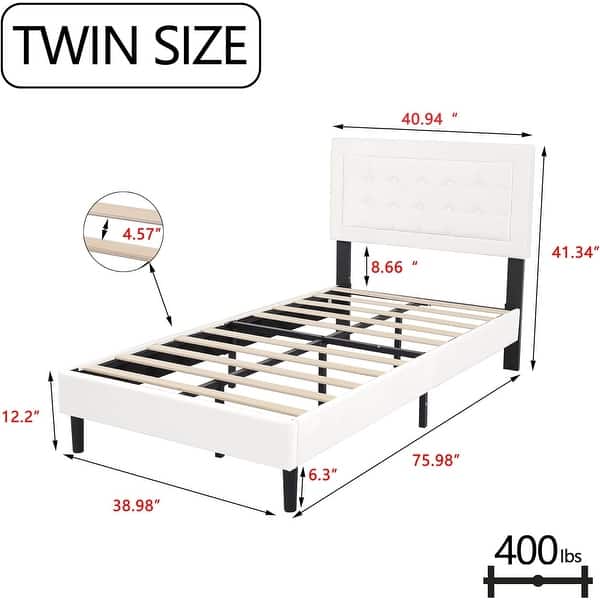 dimension image slide 13 of 17, alazyhome Upholstered Platform Bed Frame with Button Tufting Headboard