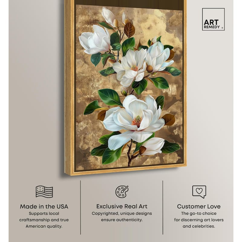 Guilded White flora Canvas by Art Remedy
