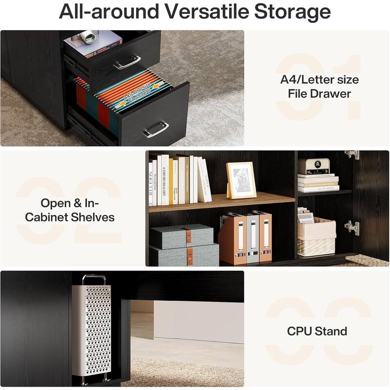 85.8" L-Shaped Executive Desk, Extra Large Office Desk with Drawers