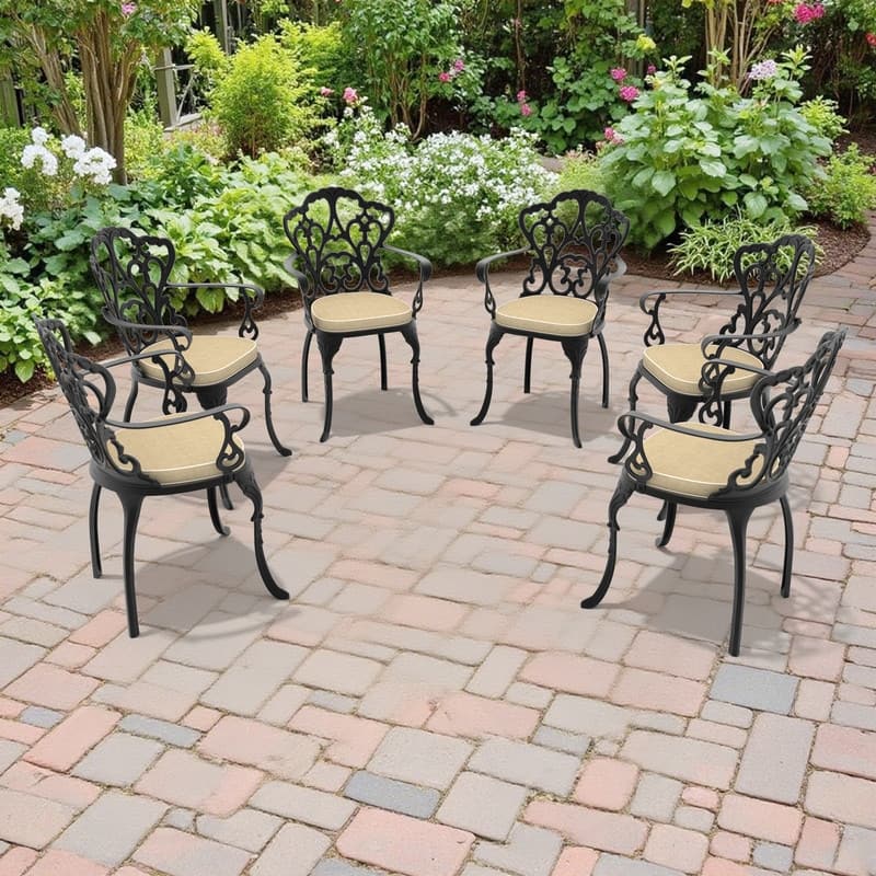 Black Cast Aluminum Patio Outdoor Dining Chairs with Seat Cushions