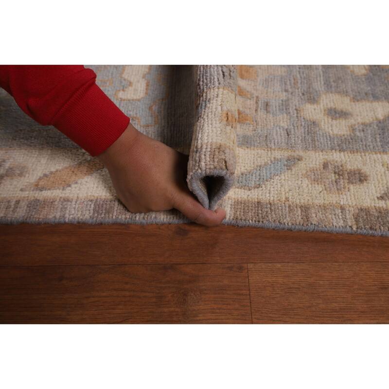 Beige Oushak Vegetable Dye Area Rug Hand-Knotted Wool Carpet - 9'1"x 12'0"