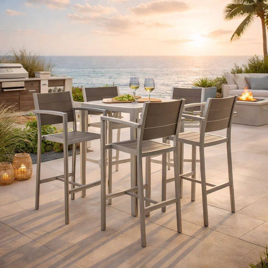 Kylo 18 Inch 4 Piece Outdoor Armchair, Polyresin Backs and Seats, Aluminum