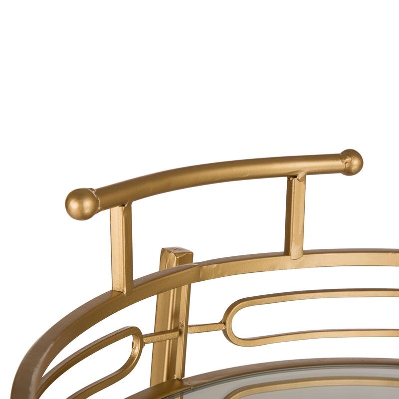 Glitzhome 30"H Deluxe 2-Tier Metal Round Mirrored Bar Cart