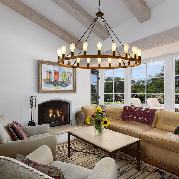 Wood Dining Room Chandelier Lighting Round Traditional Light Fixture Farmhouse Chandelier Hanging Pendant Light 16 20 32 light On Sale Bed Bath Beyond 42227783