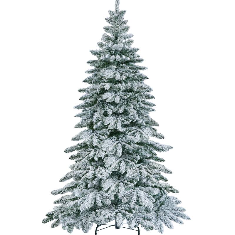 Yaheetech 6ft/7.5ft Pre-lit Snow Flocked Christmas Tree with 400 Warm LED Lights & 940 Tips, Green