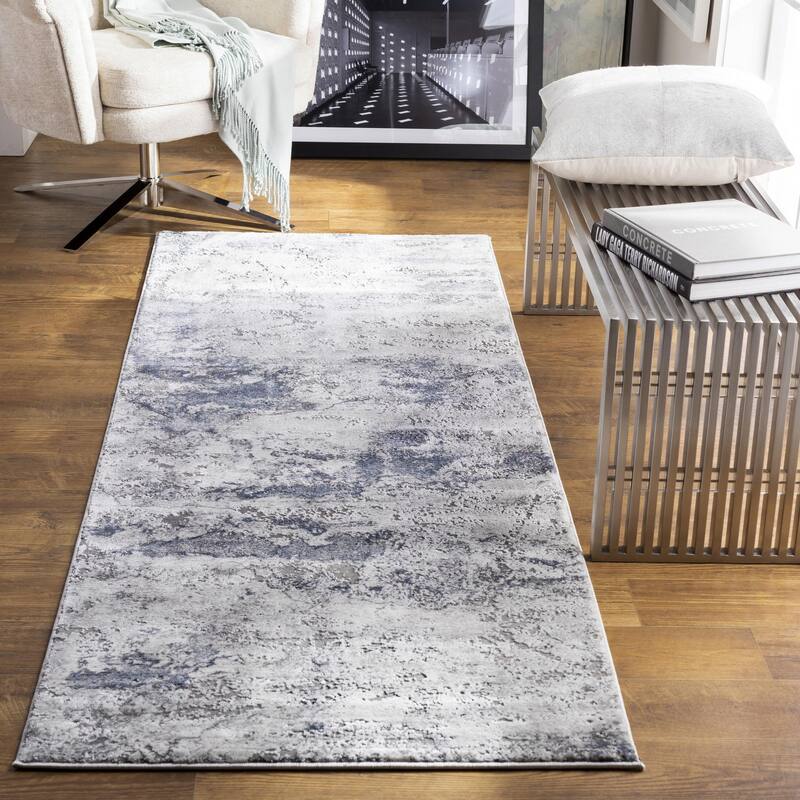 Livabliss Industrial Tibetan Abstract Area Rug - 2'7" x 7'7" - Denim