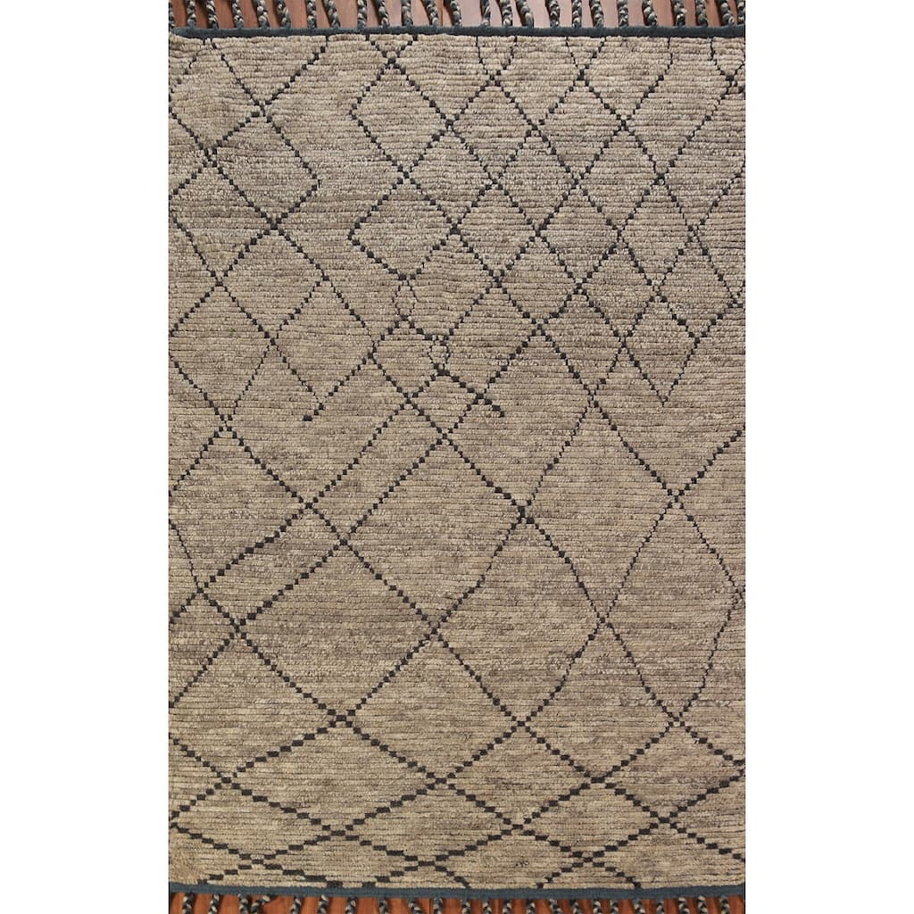 Striped Trellis Moroccan Oriental Area Rug Handmade Wool Carpet - 5'8" x 8'5"