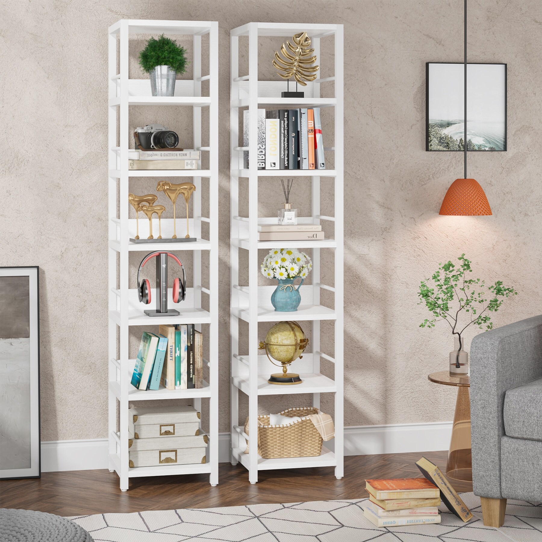 Industrial 75'' Tall Solid Corner Shelves, 6-Tier Narrow Bookshelf Industrial 75'' Tall Solid Corner Shelves, 6-Tier Narrow Bookshelf