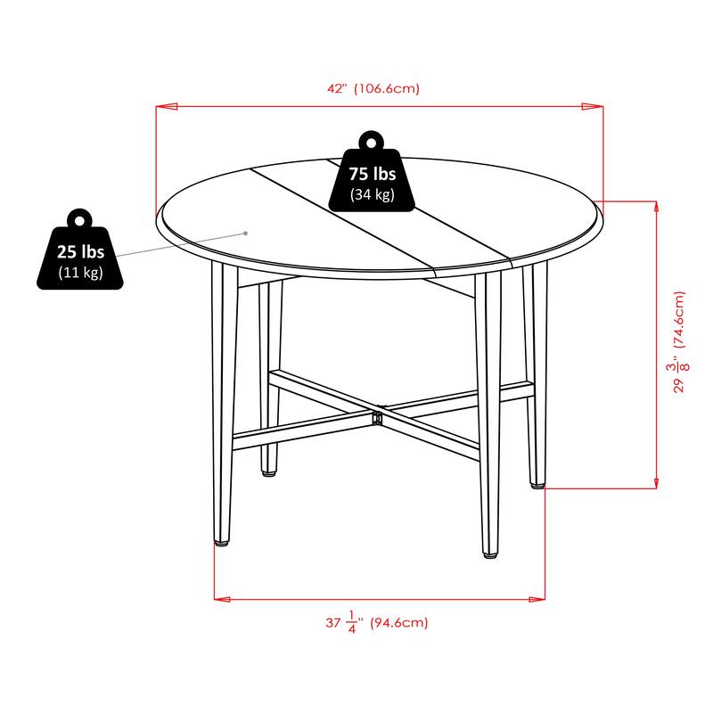 Double Drop Leaf Round Dining Table, Light Oak - 41.97 x 41.97 x 29.37 inches