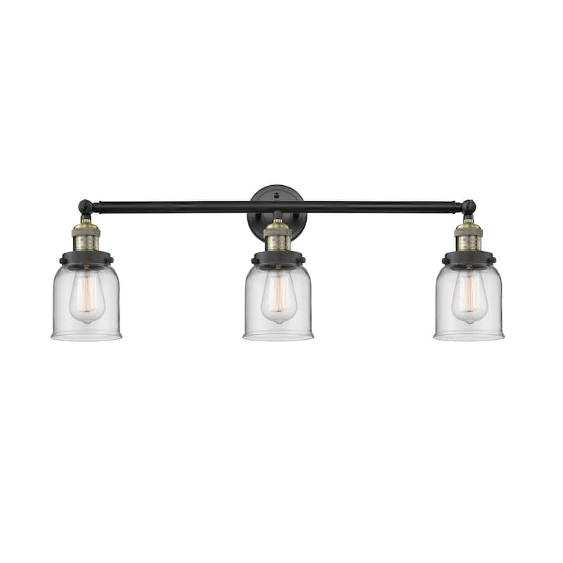 Innovations Lighting Small Bell 3 Light 30" Wide Bathroom Vanity Light - Black Antique Brass / Clear