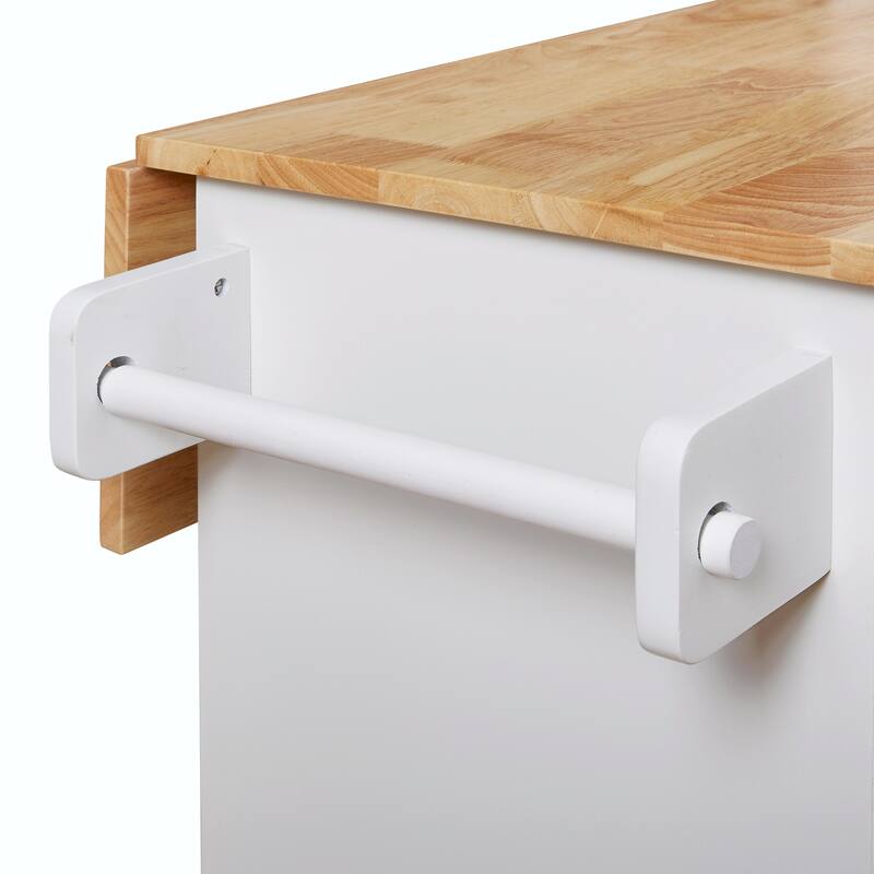 Kitchen Island with Rubber Wood Top, Spacious Drawer, Internal Storage Rack, Wheels