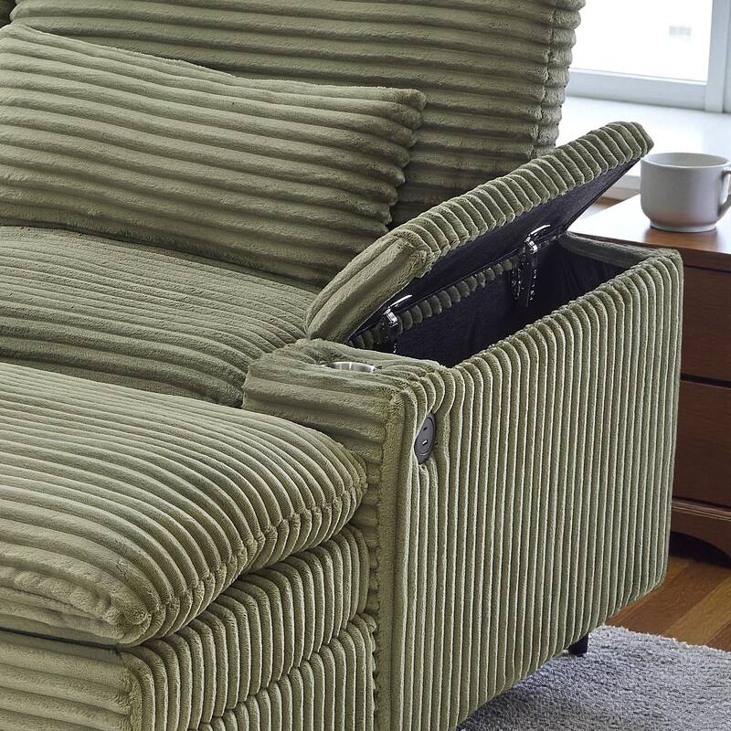 70.9" Convertible Loveseat Sofa Bed with Storage, 2 Ottomans, 4 USB Ports and Cup Holders, Corduroy Sectional for Living Room