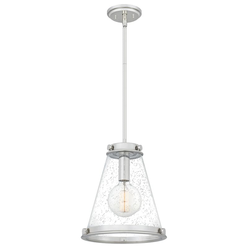 Quoizel Bristol 1-Light Industrial Mini Pendant with Seeded Glass