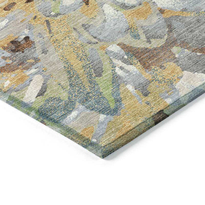 Machine Washable Indoor/ Outdoor Abstract Floral Chantille Rug