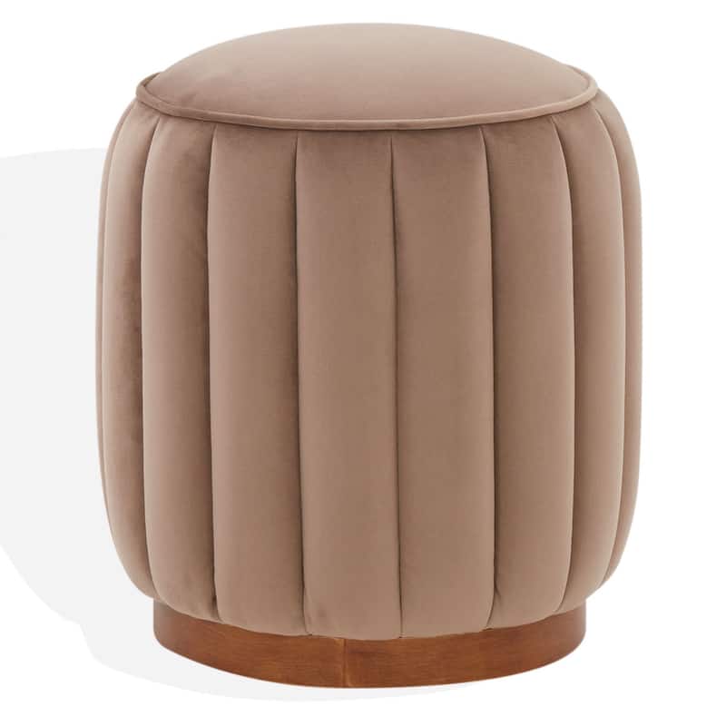 SAFAVIEH Couture Garima Round Channel Tufted Ottoman (Fully Assembled) - Brown/Walnut