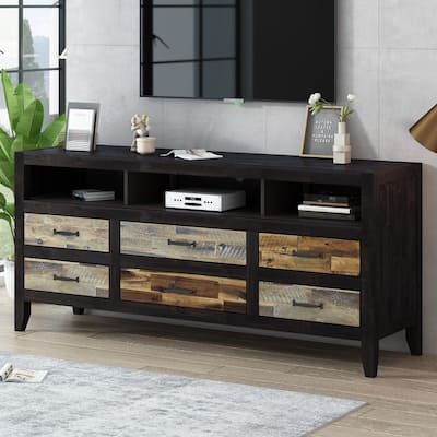 63.8" Retro Distressed TV Stand with 6 Drawers & 3 Shelves for TVs Up to 65"