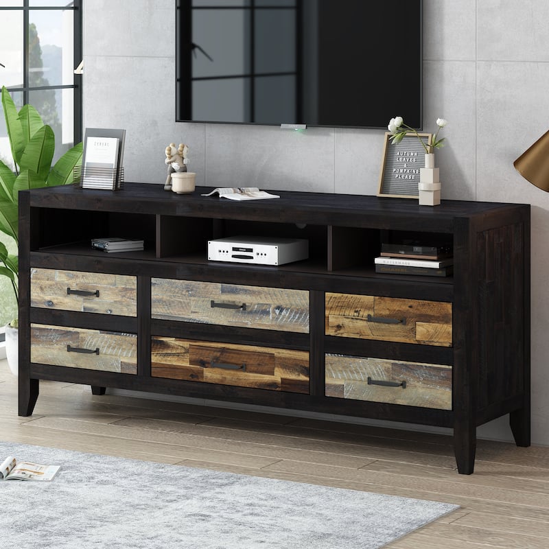Retro Distressed Wooden TV Stand for TVs up to 65 Inches - 63.8" D x 18.9" W x 28.1" H