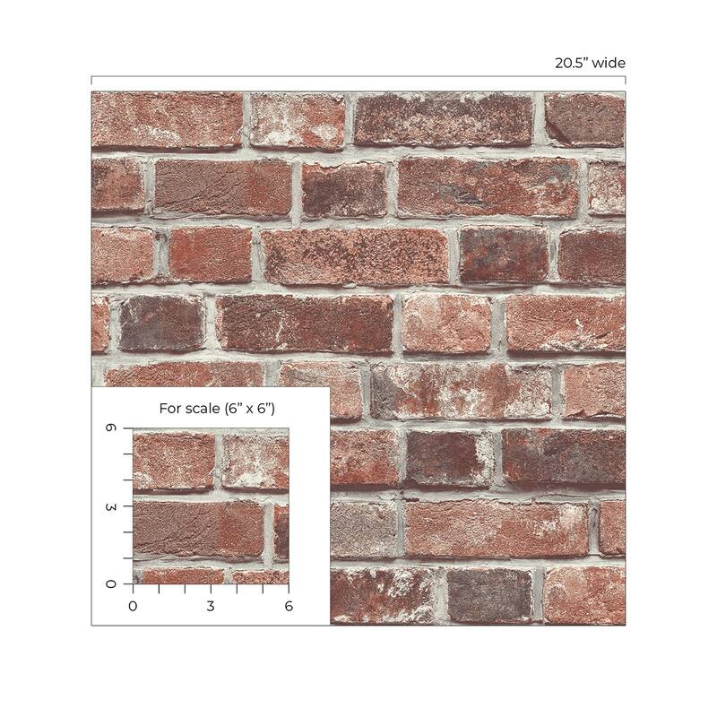 Seabrook Designs Distressed Red Brick Prepasted Wallpaper - 20.5 in. W x 33 ft. L