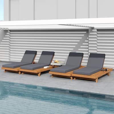Christopher Knight Home- Frank Outdoor Acacia Wood Adjustable Chaise Lounge Set of 4