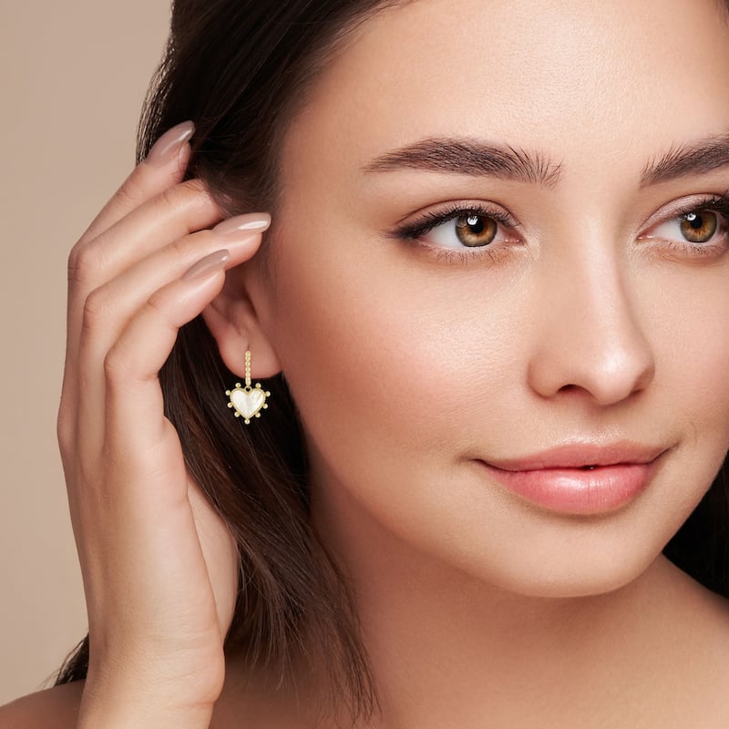 Soleil 14K Gold Mother of Pearl Heart Charm Huggie Earrings