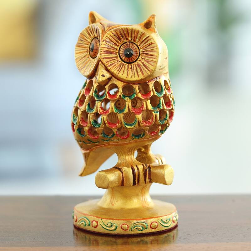 Novica Handmade Palatial Owl Wood Sculpture