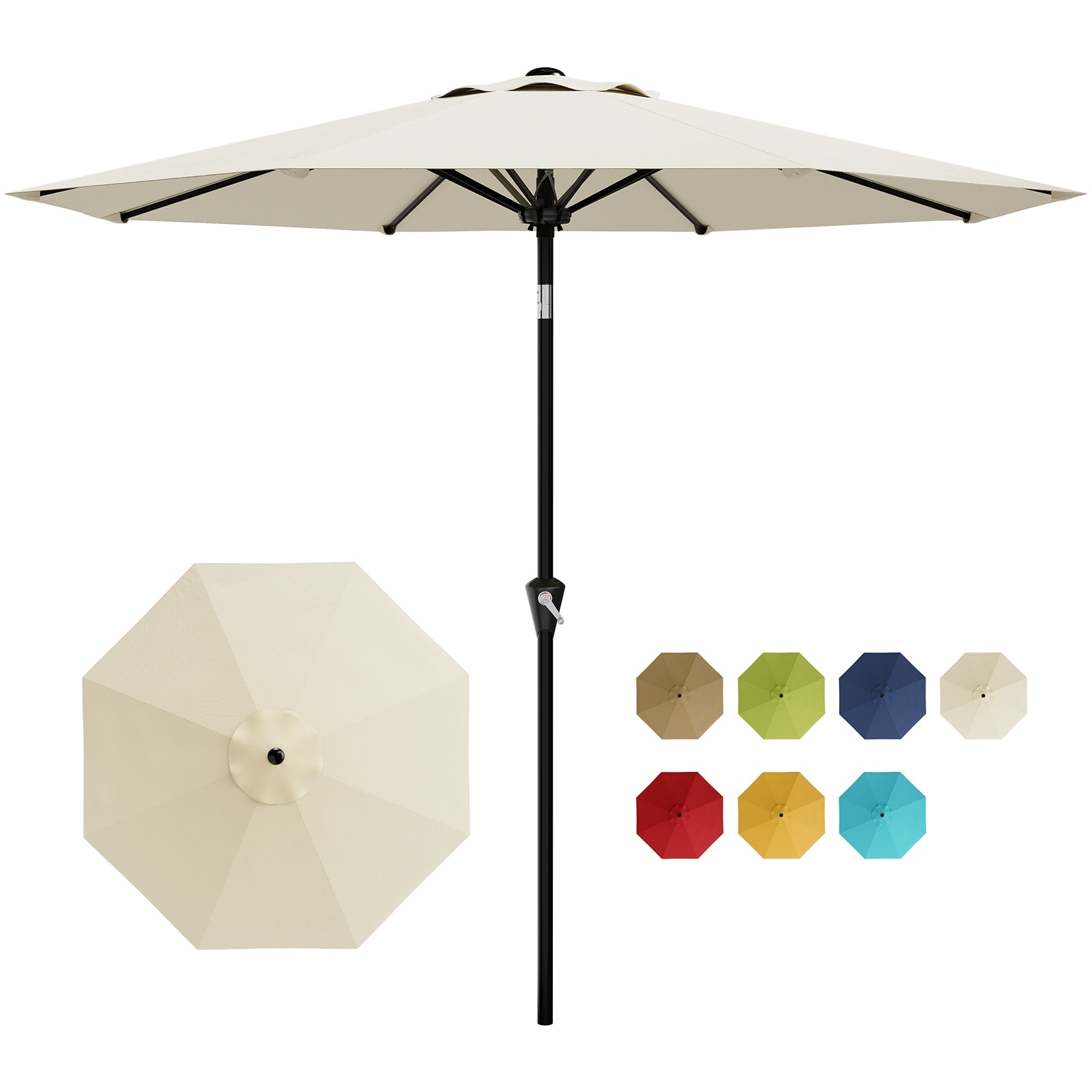 Garvee Outdoor Patio Umbrella, with Push Button Tilt & 8 Sturdy Ribs