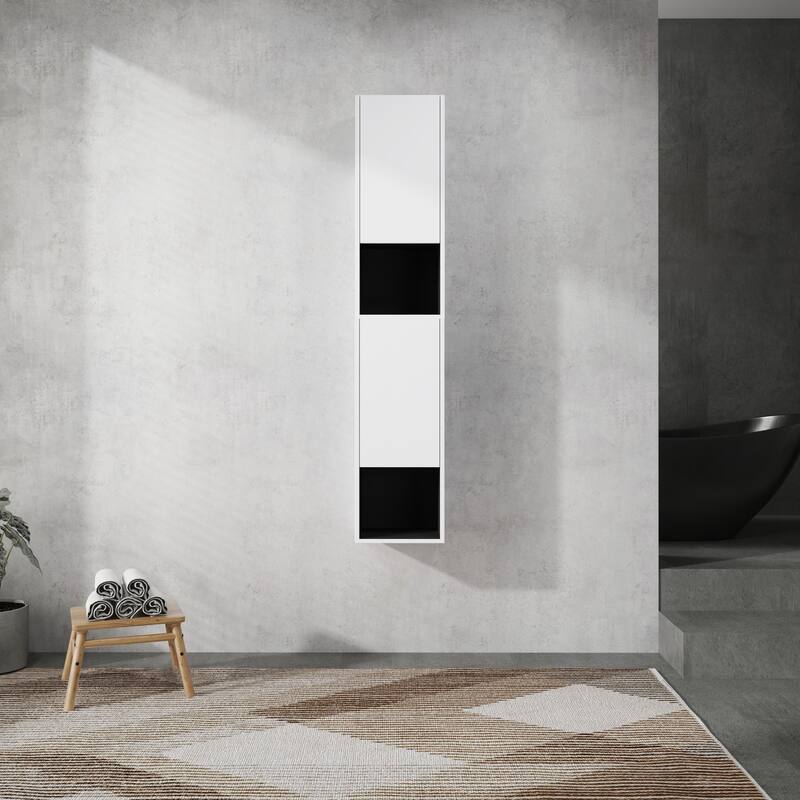 Modern Wall-Mounted Bathroom Side Cabinet with Soft-Close Doors, Floating Design, 6 Storage Compartments, 12-Inch Width