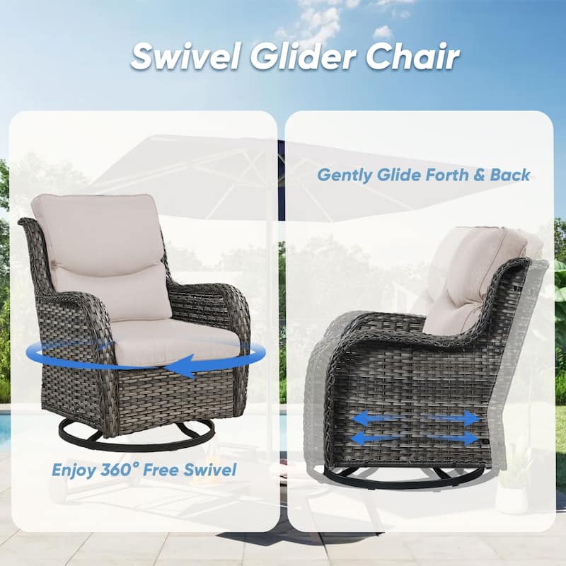6 Pieces Outdoor Gliders Swivel Chairs with Table with 5-Inch Thick Cushions