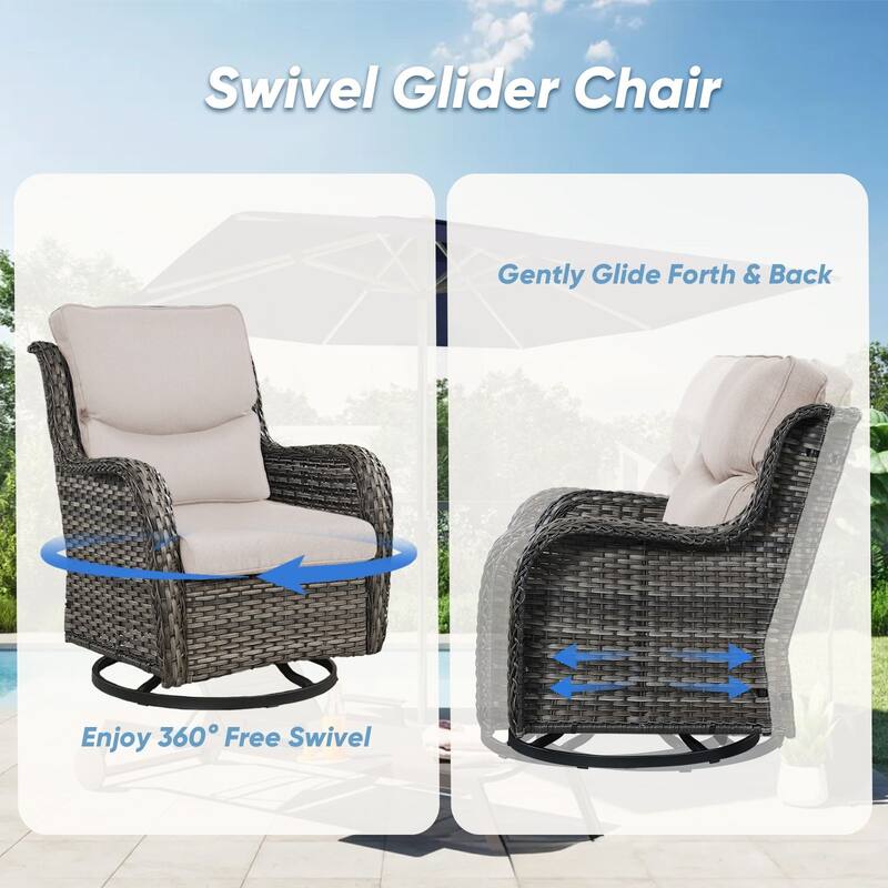 5 Pieces Outdoor Swivel Chairs Fire Pit Table with 5-Inch Thick Cushions