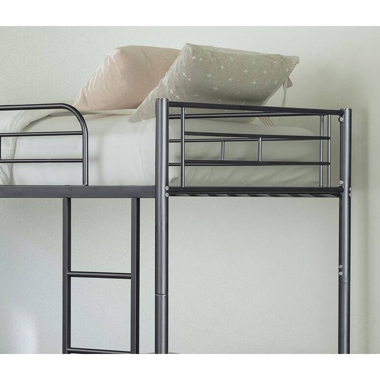 Contemporary Style Twin Over Twin Bunk Bed Footboard Ladder Metal Structure, Black