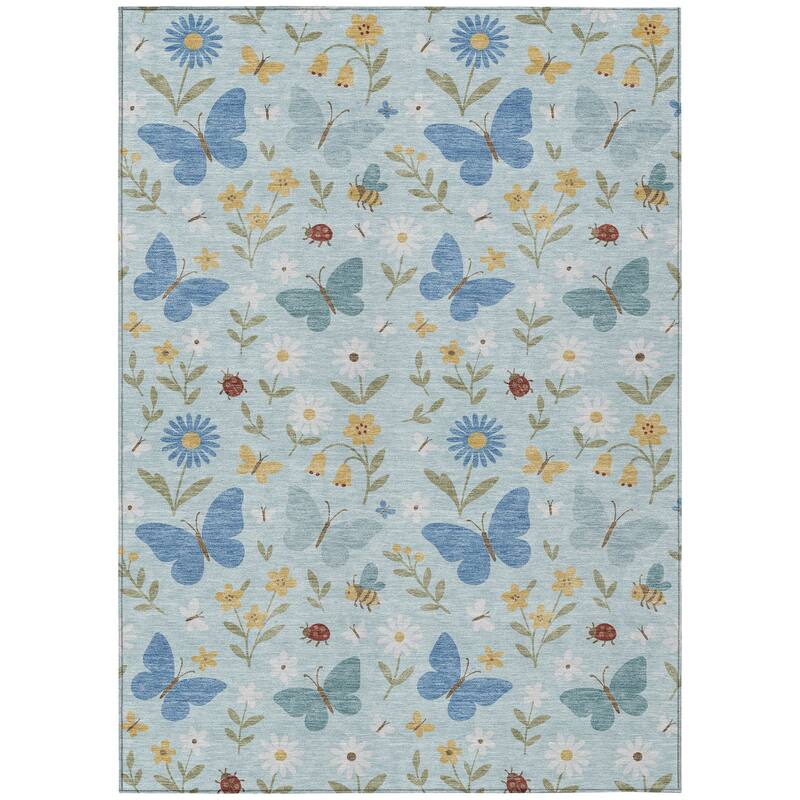 Machine Washable Indoor/ Outdoor Whimsy Butterfly Chantille Rug