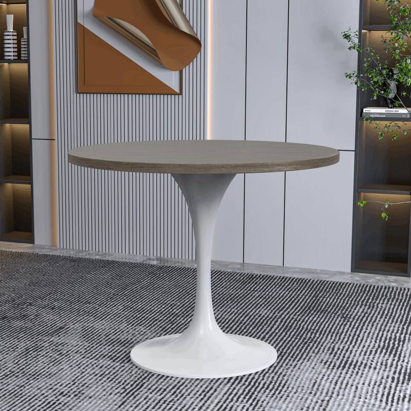 LeisureMod Verve 36" Round Dining Table with MDF Wood TableTop and White Steel Base for Kitchen & Dining Room