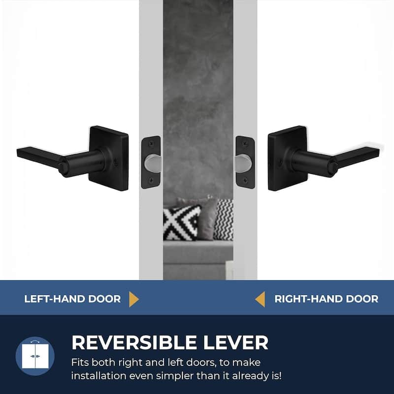 Stylware Maven Square Door Handles Lever | Reversible Handing for Standard Door Sizes | Interior Privacy, Passage & Dummy Use