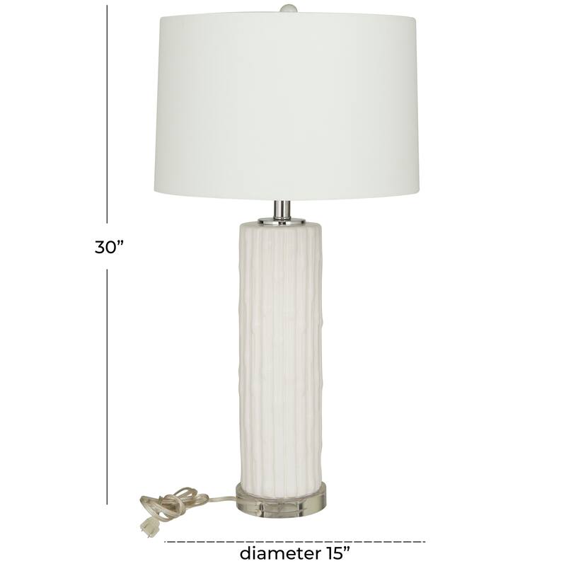 White Ceramic Fluted Base Table Lamp with Drum Shade