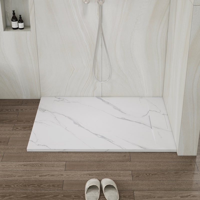 SMC Alcove Shower Pan Base with Reversible Drain, Low Profile, Wheelchair Access, Slip-Resistant, cUPC Certified