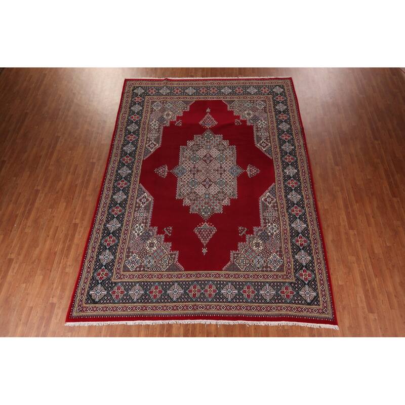 Geometric Red Kashan Turkish Rug Machine Made Carpet - 9'9" x 13'3"