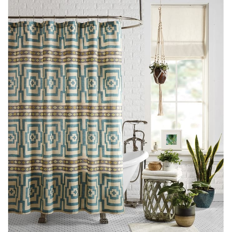 Hypnotic Blue Fabric Shower Curtain by Jungalow