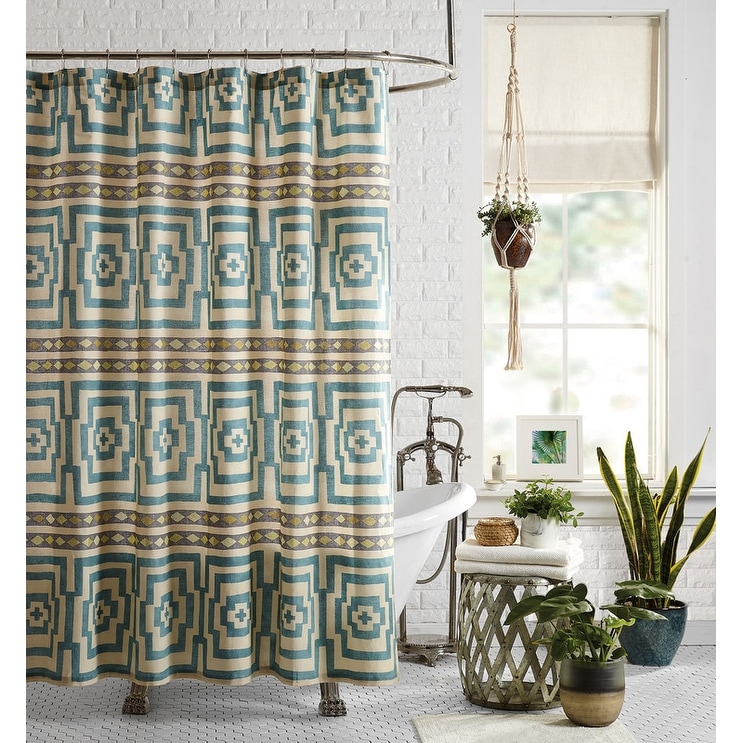 Hypnotic Blue Fabric Shower Curtain by Jungalow
