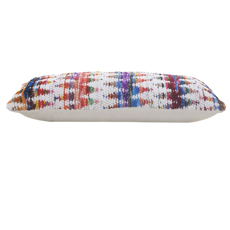 HomeRoots 14" X 36" White Red Blue Orange And Green 100% Cotton Geometric Zippered Pillow