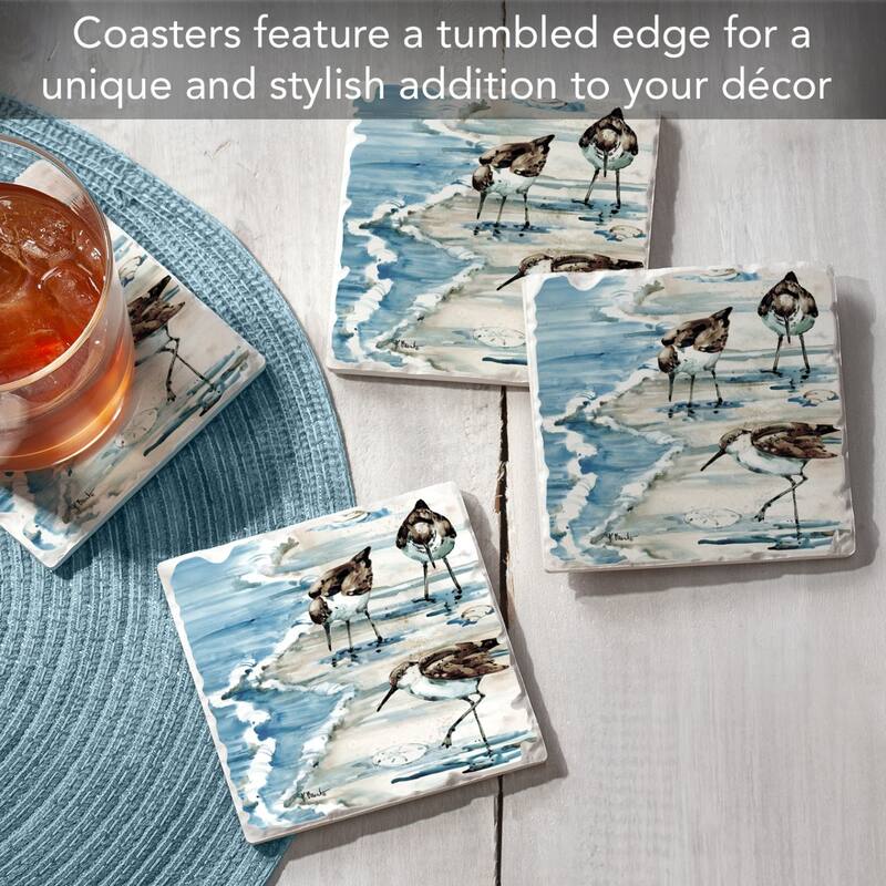 Rockhampton Sandpipers 4-Pack Absorbent Stone Coasters with Protective Cork Backing 4" Square Made in The USA Easily Wipes Clean