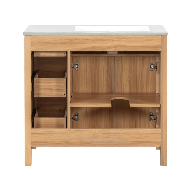 36" Wood Bathroom Vanity,2 Soft Close Doors,3 Soft Close Drawers, Adjustable Shelf, Modern Storage Cabinet