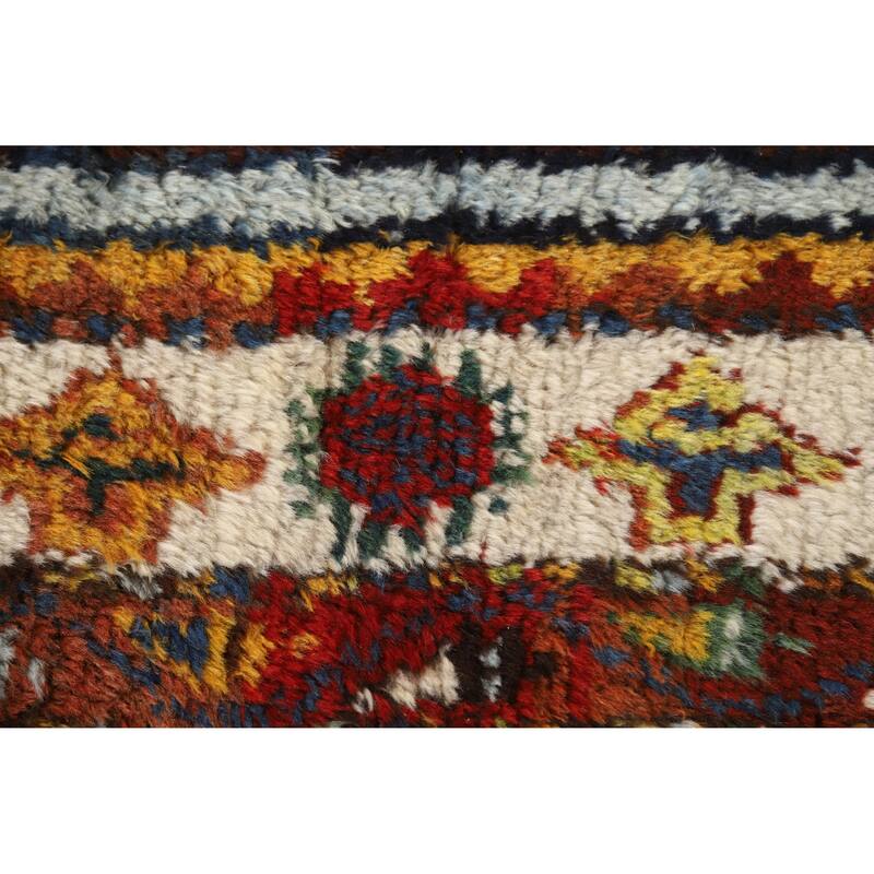 Hand Knotted Oriental 100% Wool Carpet Modern Geometric Multi-Colored Gabbeh Runner Rug - 11' 11'' X 3' 7''
