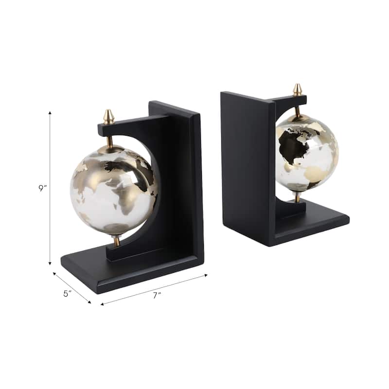 Decorative Glass and Metal Globes Bookends - Set of 2", 9", Black - 14.0"