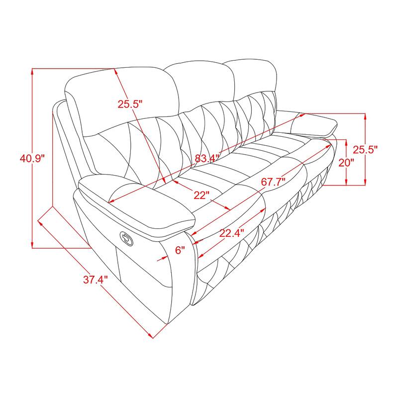 Owen Brown Breathable Leather Reclining Sofa with Diamond Stitching